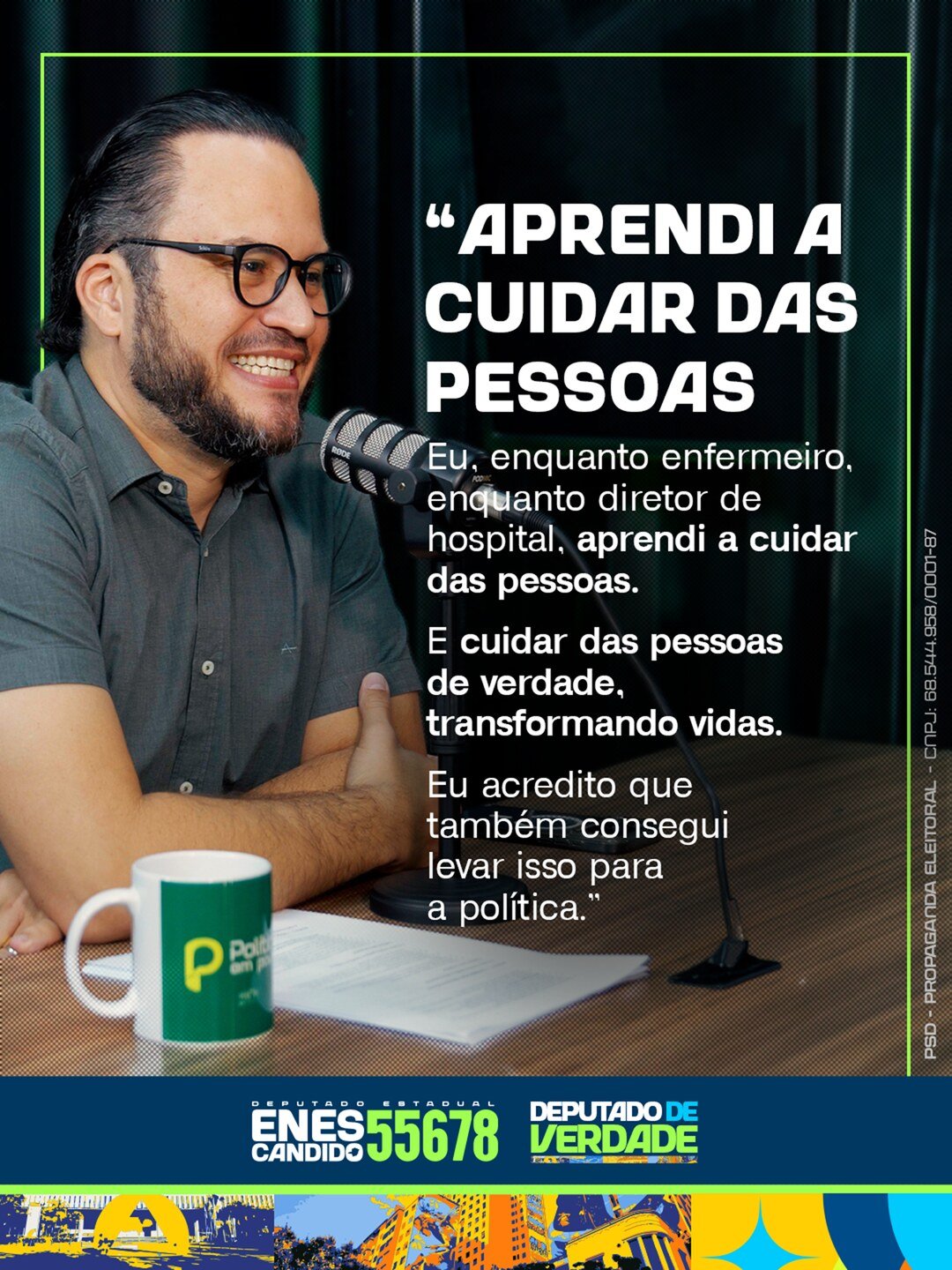 Enes Candido em entrevista de podcast falando sobre sua trajetória